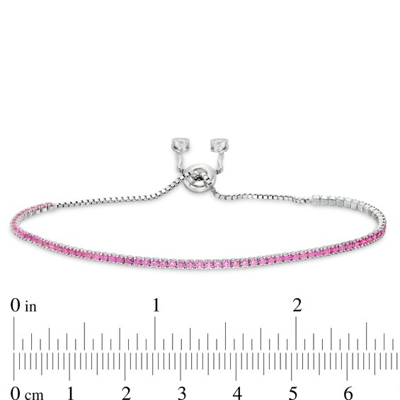 Dark Pink and White Cubic Zirconia Accent Line Bolo Bracelet in Sterling Silver - 9.5"
