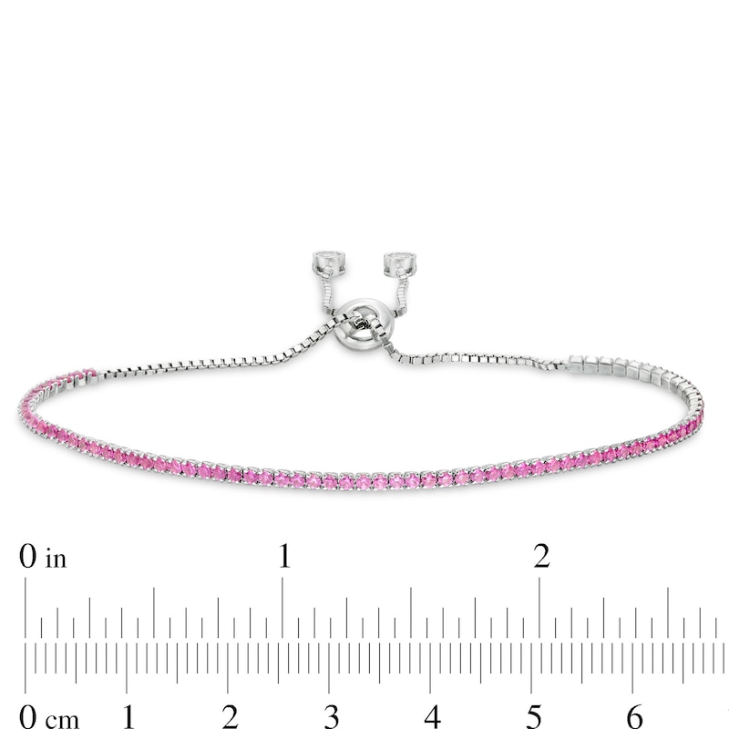 Main Image 2 of Dark Pink and White Cubic Zirconia Accent Line Bolo Bracelet in Sterling Silver - 9.5"