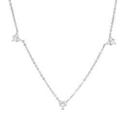Cubic Zirconia Heart Station Necklace in Sterling Silver - 16&quot;