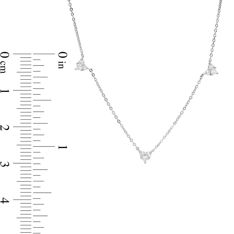 Cubic Zirconia Heart Station Necklace in Sterling Silver - 16"