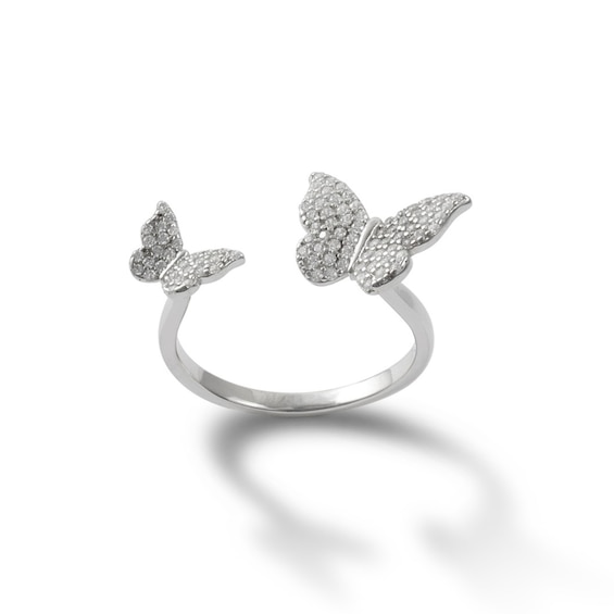 Cubic Zirconia Double Butterfly Wrap Ring in Sterling Silver