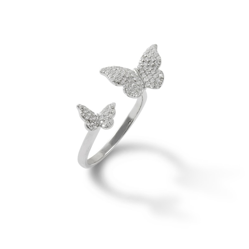 Cubic Zirconia Double Butterfly Wrap Ring in Sterling Silver