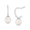 8mm Freshwater Cultured Pearl and Cubic Zirconia J-Hoop Earrings in Sterling Silver