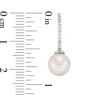 8mm Freshwater Cultured Pearl and Cubic Zirconia J-Hoop Earrings in Sterling Silver