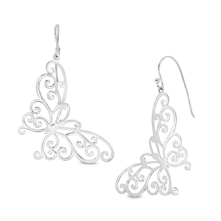 Filigree Butterfly Drop Earrings in Sterling Silver