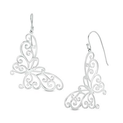 Filigree Butterfly Drop Earrings in Sterling Silver