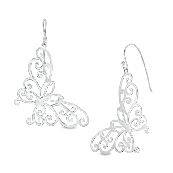 Filigree Butterfly Drop Earrings in Sterling Silver