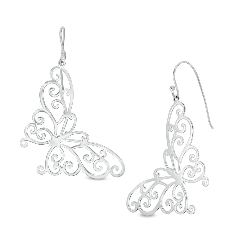 Main Image 1 of Filigree Butterfly Drop Earrings in Sterling Silver