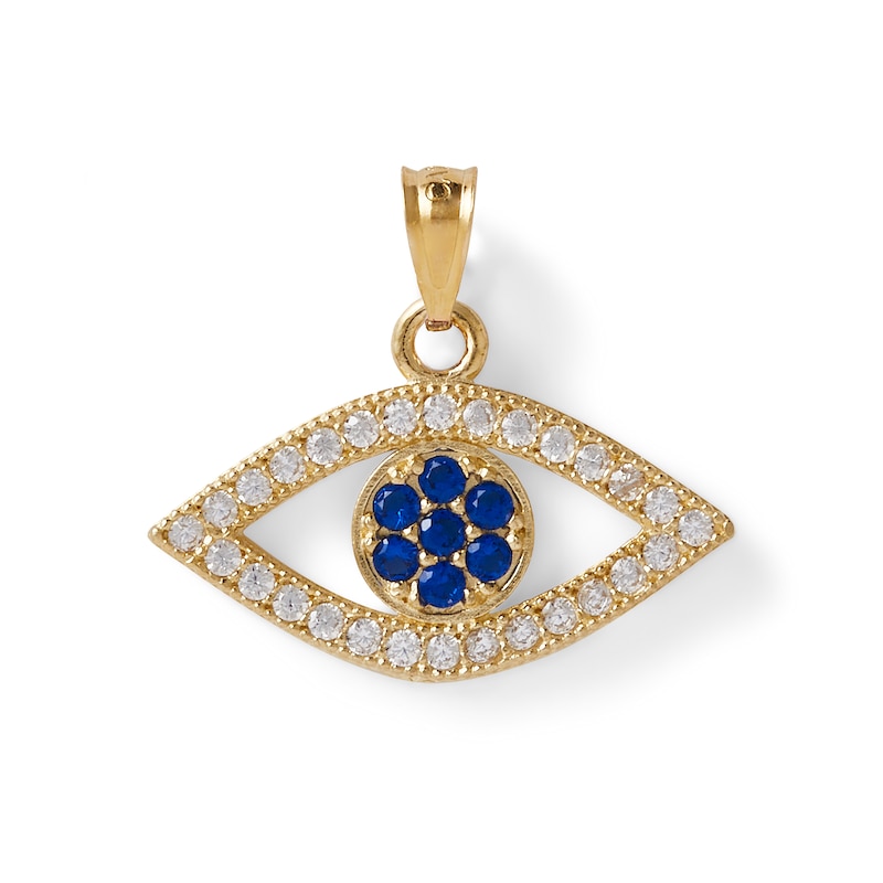 Main Image 1 of Blue and White Cubic Zirconia Evil Eye Necklace Charm in 10K Solid Gold