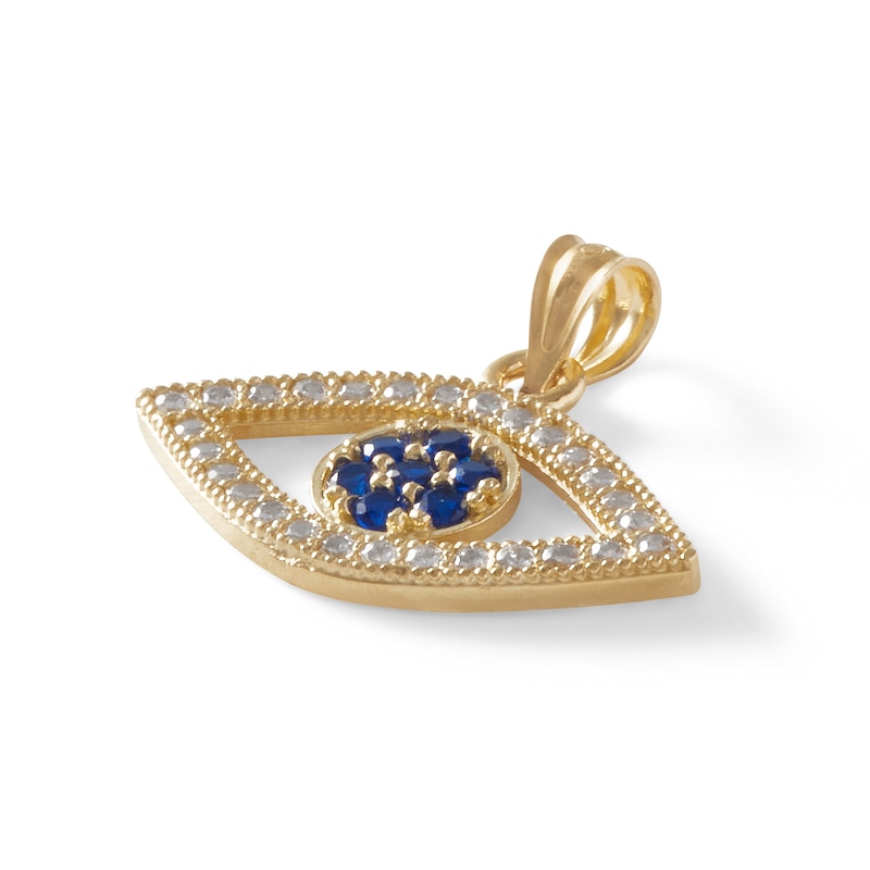 Blue and White Cubic Zirconia Evil Eye Necklace Charm in 10K Solid Gold