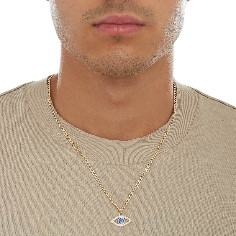 Main Image 4 of Blue and White Cubic Zirconia Evil Eye Necklace Charm in 10K Solid Gold