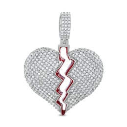 Sterling Silver CZ and Red Enamel Broken Heart Necklace Charm