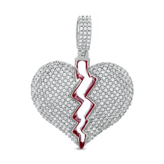 Sterling Silver CZ and Red Enamel Broken Heart Necklace Charm