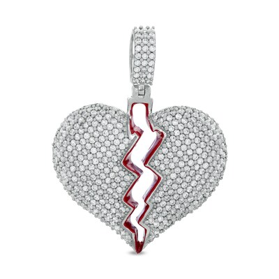 Sterling Silver CZ and Red Enamel Broken Heart Necklace Charm