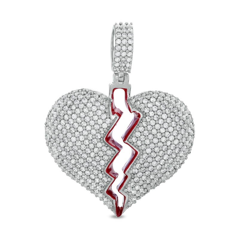 Main Image 1 of Sterling Silver CZ and Red Enamel Broken Heart Necklace Charm