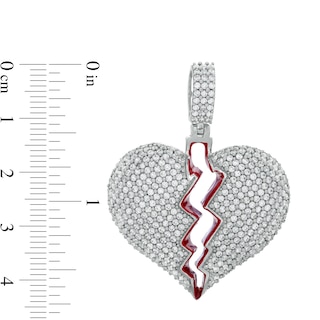 Sterling Silver CZ and Red Enamel Broken Heart Necklace Charm