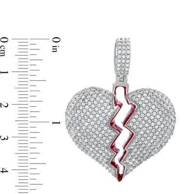 Sterling Silver CZ and Red Enamel Broken Heart Necklace Charm