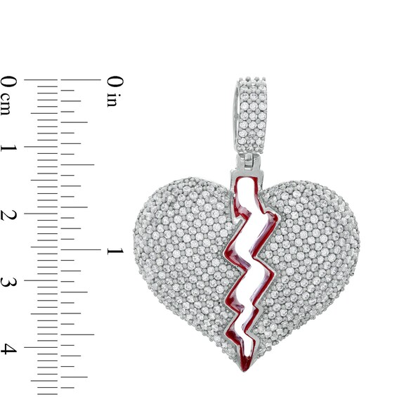 Sterling Silver CZ and Red Enamel Broken Heart Necklace Charm