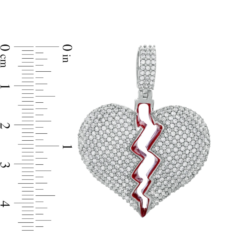 Cubic Zirconia and Red Enamel Broken Heart Necklace Charm in Solid  Silver