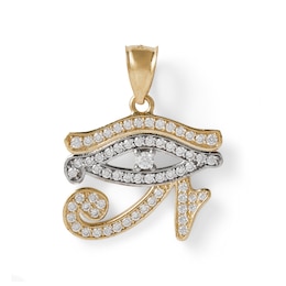 Cubic Zirconia Eye of Horus Necklace Charm in 10K Solid Two-Tone Gold