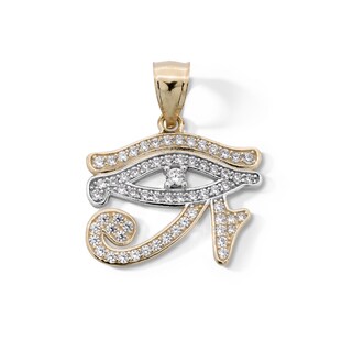 Cubic Zirconia Eye of Horus Necklace Charm in 10K Solid Two-Tone Gold