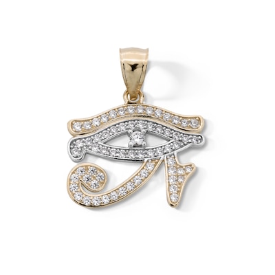 Cubic Zirconia Eye of Horus Necklace Charm in 10K Solid Two-Tone Gold