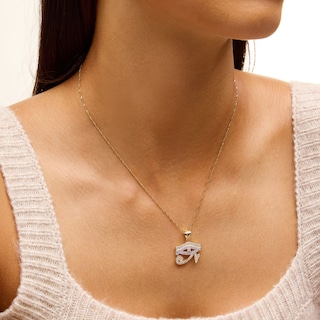 Cubic Zirconia Eye of Horus Necklace Charm in 10K Solid Two-Tone Gold