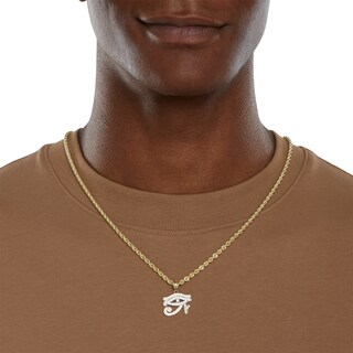 Cubic Zirconia Eye of Horus Necklace Charm in 10K Solid Two-Tone Gold