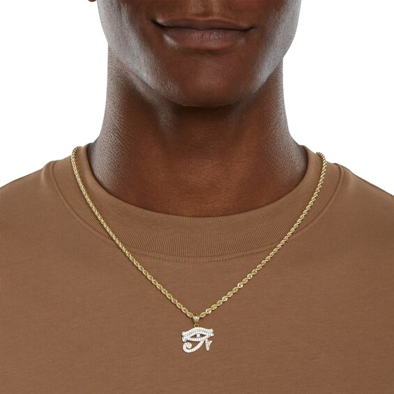 Cubic Zirconia Eye of Horus Necklace Charm in 10K Solid Two-Tone Gold