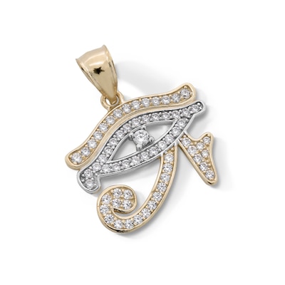 Cubic Zirconia Eye of Horus Necklace Charm in 10K Solid Two-Tone Gold