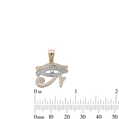 Cubic Zirconia Eye of Horus Necklace Charm in 10K Solid Two-Tone Gold