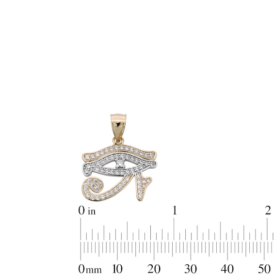 Cubic Zirconia Eye of Horus Necklace Charm in 10K Solid Two-Tone Gold