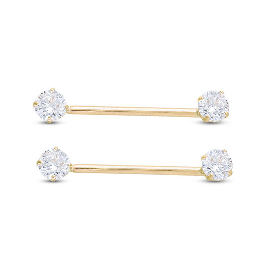 10K Hollow Gold CZ Straight Barbell Set - 18G | Banter