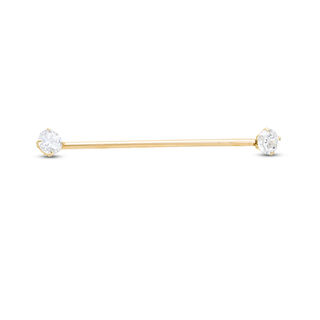10K Hollow Gold CZ Industrial Barbell - 18G 1 1/2"