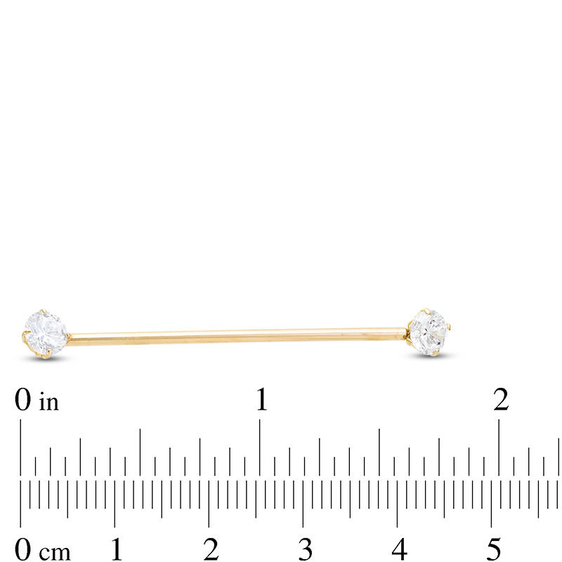 Main Image 2 of 10K Hollow Gold CZ Industrial Barbell - 18G