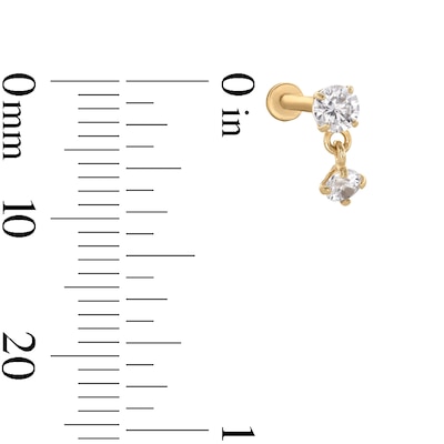 14K Tube Gold CZ Dangle Stud - 18G 5/16"