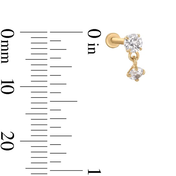 14K Tube Gold CZ Dangle Stud - 18G 5/16"