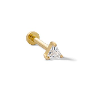 14K Tube Gold CZ Triangle Barbell - 18G 5/16"