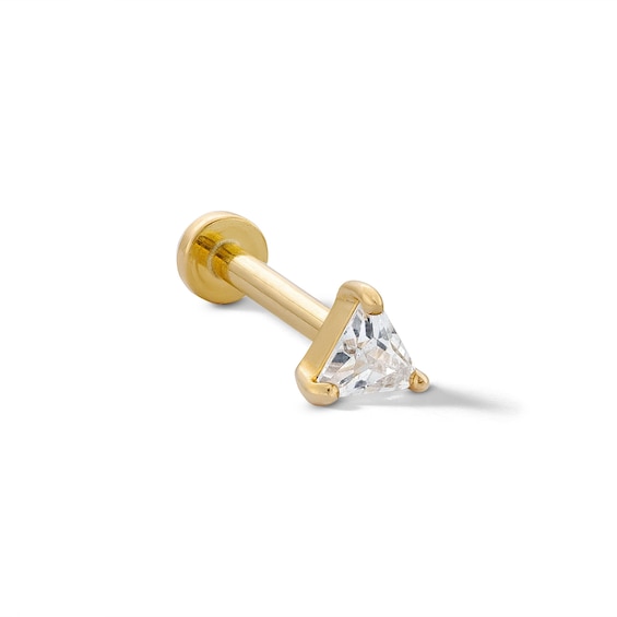 14K Tube Gold CZ Triangle Barbell - 18G 5/16"