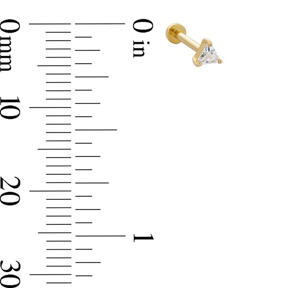 14K Tube Gold CZ Triangle Barbell - 18G 5/16"