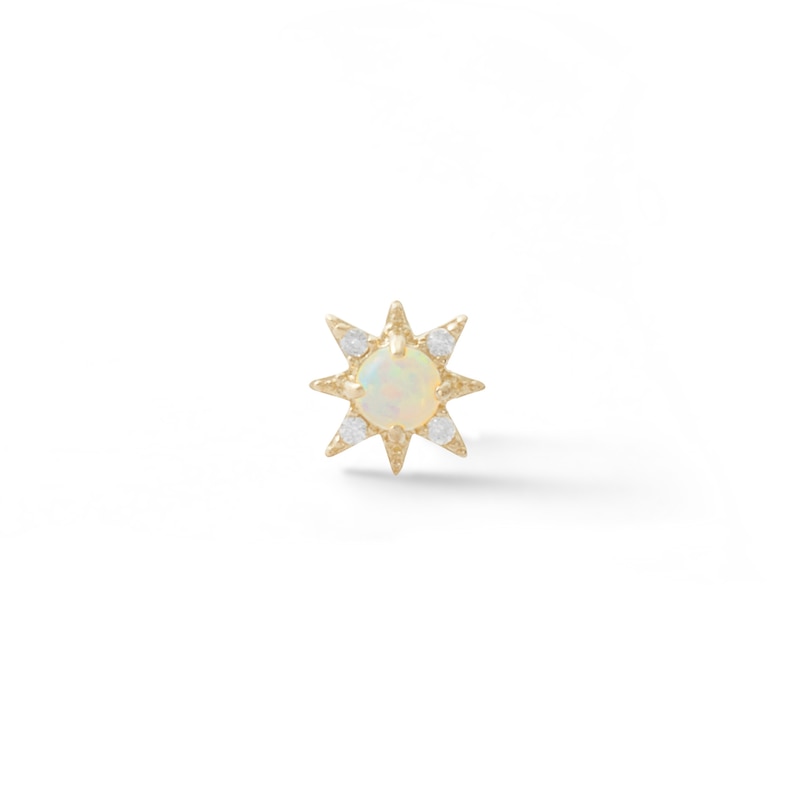 14K Gold Tube Simulated Opal and CZ Starburst Stud - 18G 5/16"