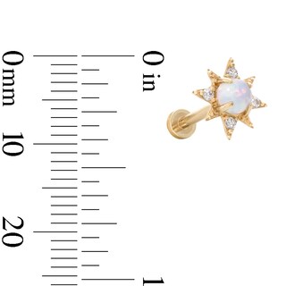 14K Gold Tube Simulated Opal and CZ Starburst Stud - 18G 5/16"
