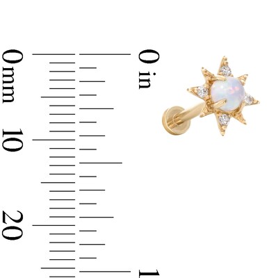 14K Gold Tube Simulated Opal and CZ Starburst Stud - 18G 5/16"