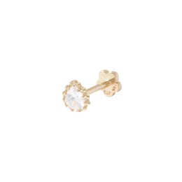 018 Gauge Pear-Shaped Cubic Zirconia Solitaire and Beaded Cartilage Barbell in 14K Gold Tube