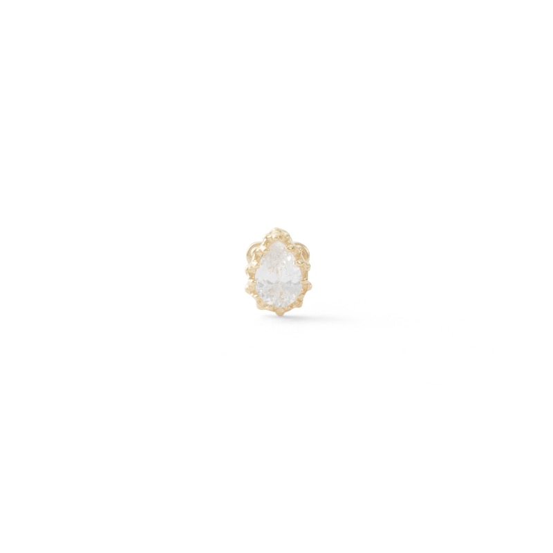 14K Tube Gold Pear-Shaped CZ and Beaded Barbell - 18G 5/16