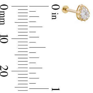 14K Tube Gold Pear-Shaped CZ and Beaded Barbell - 18G 5/16"