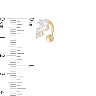 014 Gauge Tilted Princess-Cut and Round Cubic Zirconia Trio Top-Down Belly Button Ring in 10K Gold