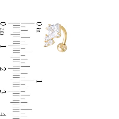 014 Gauge Tilted Princess-Cut and Round Cubic Zirconia Trio Top-Down Belly Button Ring in 10K Gold