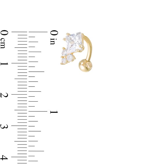 014 Gauge Tilted Princess-Cut and Round Cubic Zirconia Trio Top-Down Belly Button Ring in 10K Gold