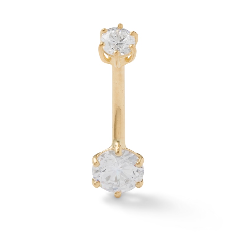 10K Semi-Solid Gold CZ Two-Stone Belly Button Ring - 14G 7/16"